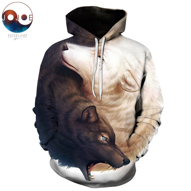 Yin and Yang Wolf by JoJoesArt свитшот с животным принтом Мужские Толстовки 3d спортивный