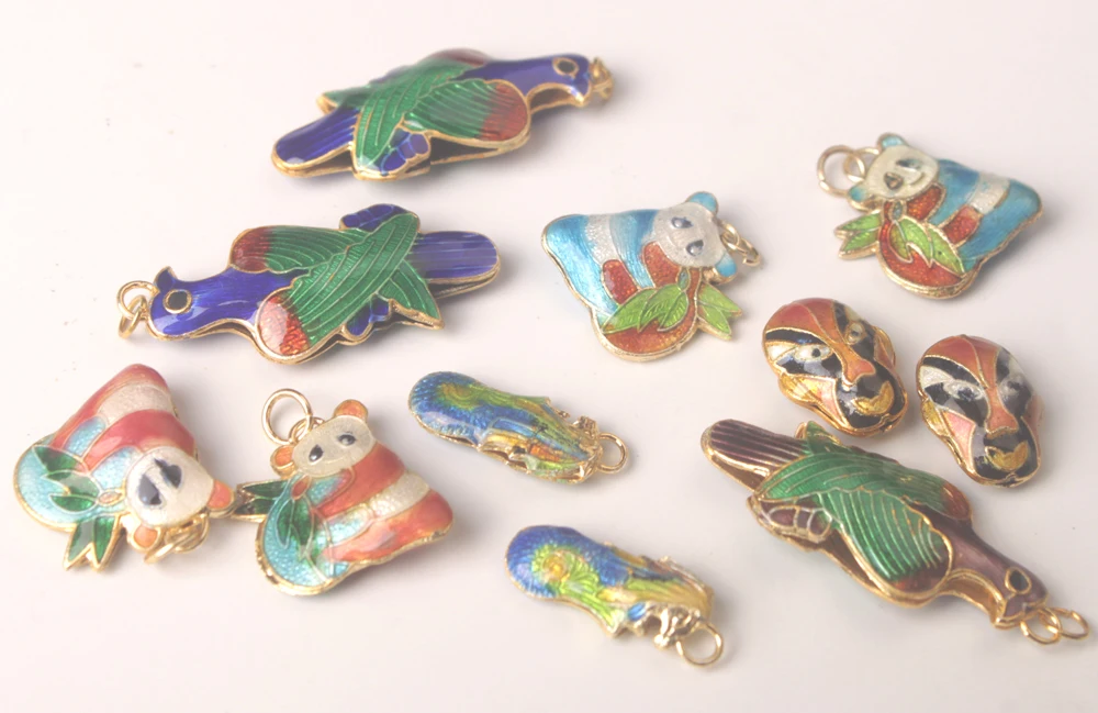 

12PCS Mixed Lots of Cloisonne Enamel Charms Beads Pendants From 18mm to 40mm
