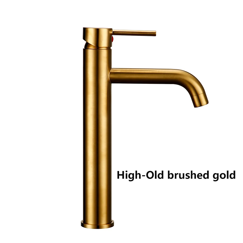 High-Old Brush Gold Smesiteli Смесители для ванной комнаты, акция, кран Круглый матовый черный золотой розовый белый смеситель для ванной комнаты, маленький кран для раковины - Цвет: High-Old Brush Gold
