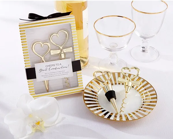 

Hot 100pcs(50sets)/lot Wedding Souvenirs Gold Wine Set Bottle Opener Cork Screw and Stopper Cheers To A Great Combination