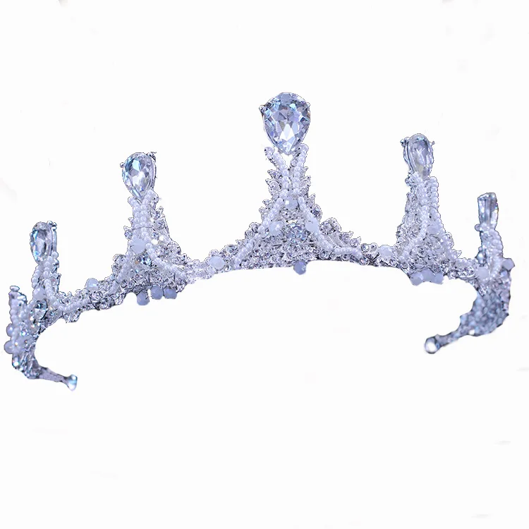 Royal Girl Cake Topper Handcrafted Tiara Silver Rhinestone & Imitation Pearls Crown Accessories 3 Pcs Set (6)