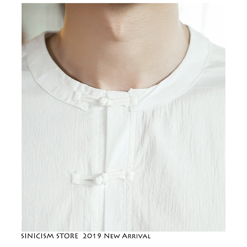 Мужские летние рубашки Sinicism Store повседневные уличные с пряжкой в китайском стиле