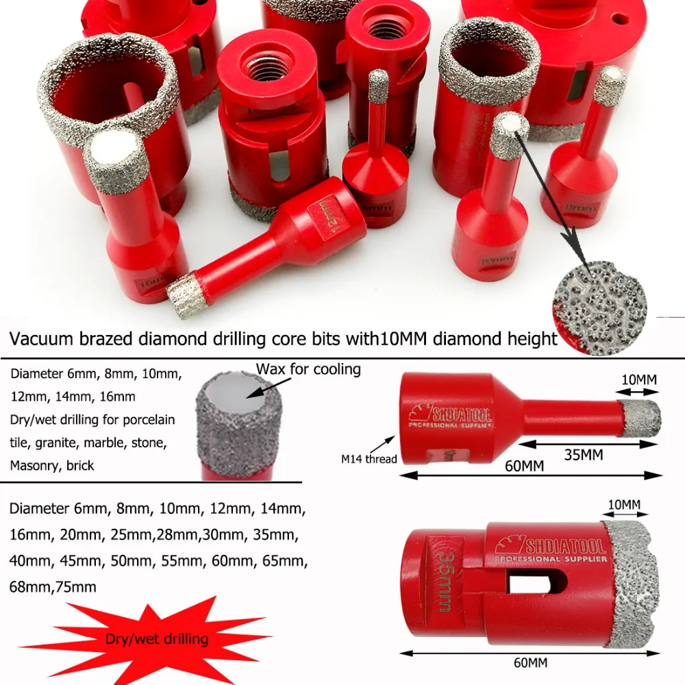 Drill bits Exquisite 1/4+3/8 SHENYUAN 2pcs/Set Vacuum brazed Diamond Dry Drilling with 5/8-11 Connection bits Diameter 6mm+10mm Drill bits Exquisite 1/4+3/8 SHENYUAN 2pcs/Set Vacuum brazed Diamond Dry Drilling with 5/8-11 Connection bits Diameter 6mm+10mm