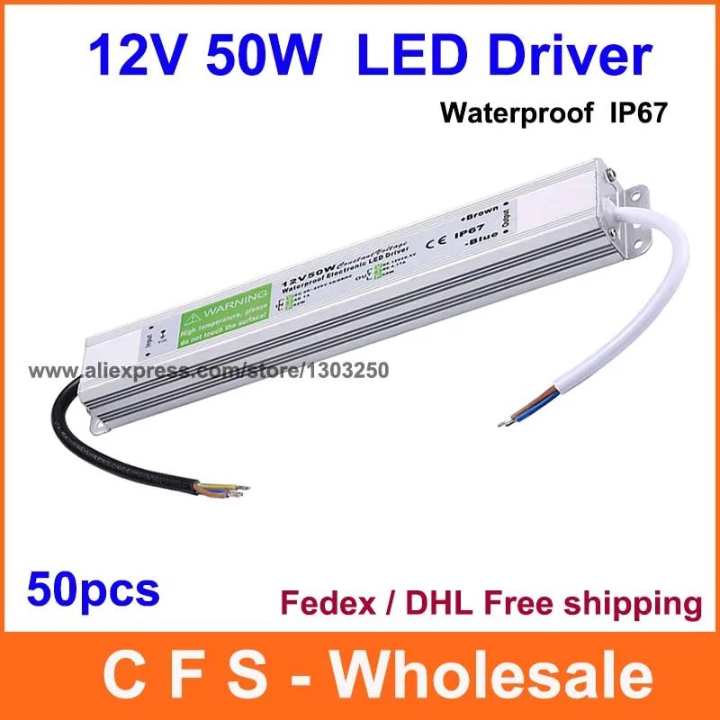 

50pcs DC 12V 50W LED Driver adapter outdoor use, 12V 4.17A Power Supply Waterproof IP67 Lighting Transformer Free shipping