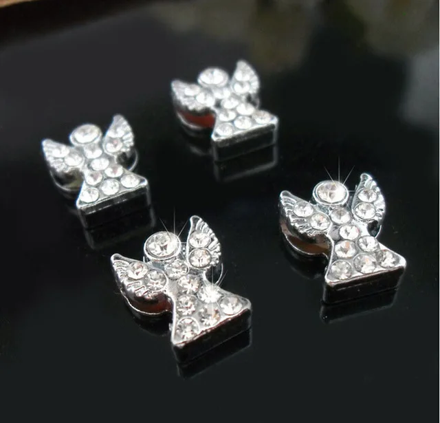 

CCOR 5pcs DIY accessory 8mm Inner Dia. 10MM*12MM Full Rhinestone Angel Slide Charm Bead DIY 8MM Dog Cat Collar Wristband