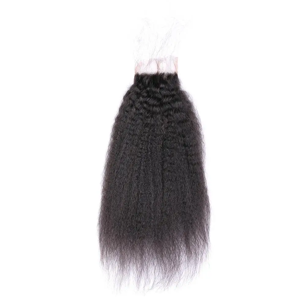 

Kinky Straight Hair Closure Pre Plucked 4x4 Lace Closure Free/Middle Part Remy Hair Swiss Lace Brazilian Yaki Human Hair Closure