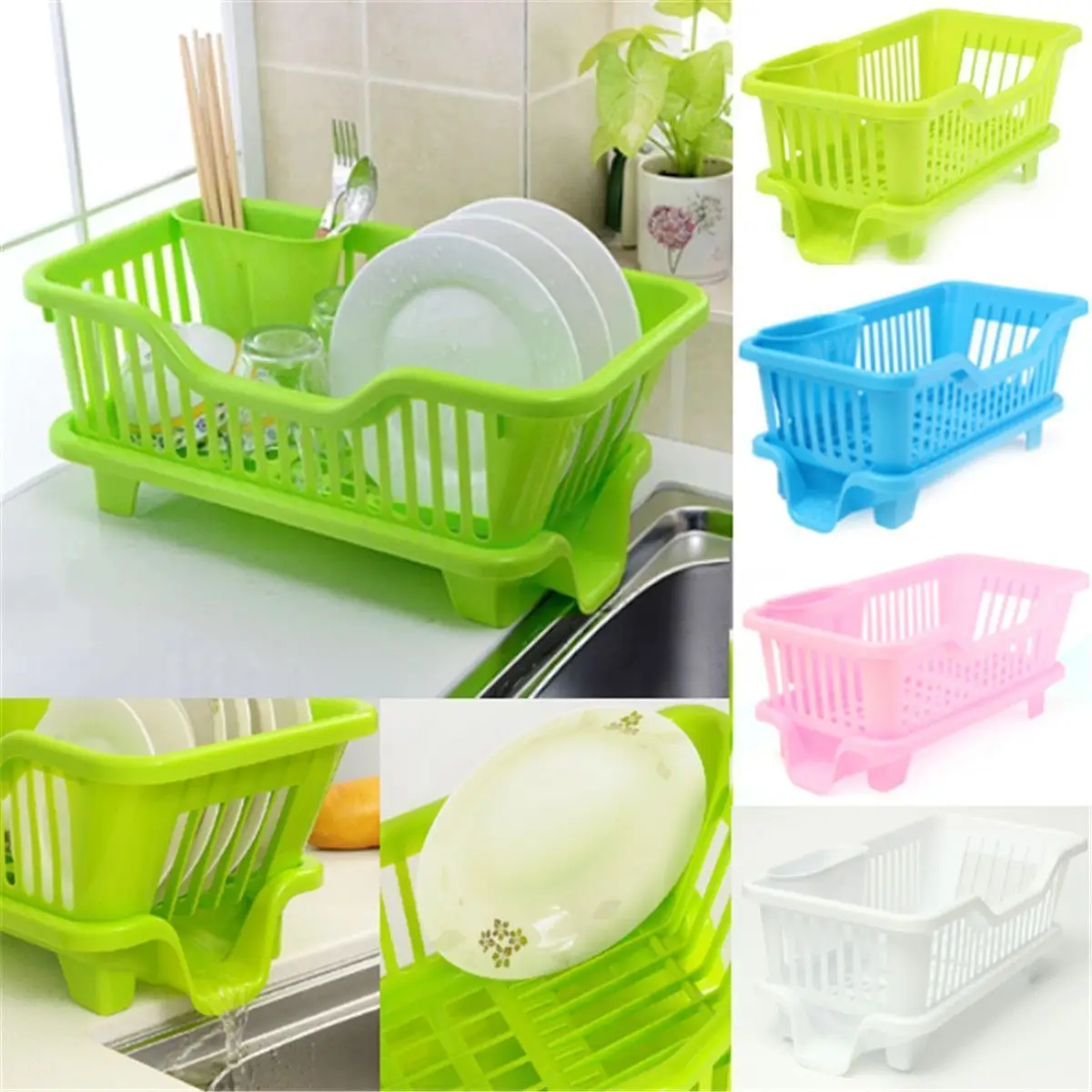 Dish Drainer Plates Cups Cutlery Holder Kitchen Sink Drying Rack Tray LJL 