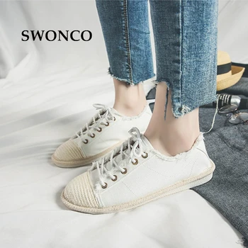 

SWONCO Women's Flats Fisherman Shoe 2018 Spring Autumn Canvas Shoes Sneakers Casual Shoes Women Breathable Sneakers Woman Shoe