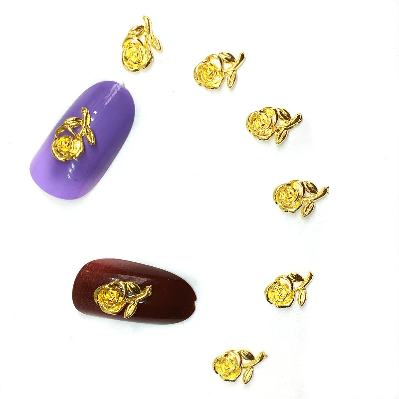

20Pcs Rose Flowers Gold 3d Nail Art Decorations Bling Nail Accessoires Charms Studs Bedels Manicure Spring Alloy Nailart Supply