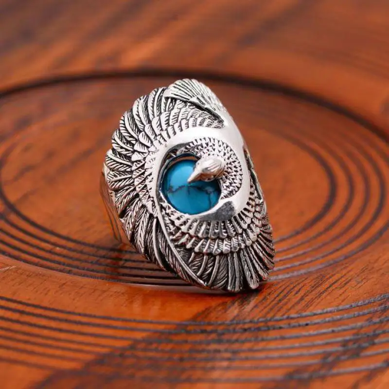 925 Sterling Silver Jewelry Mens Ring Vintage Style Eagle