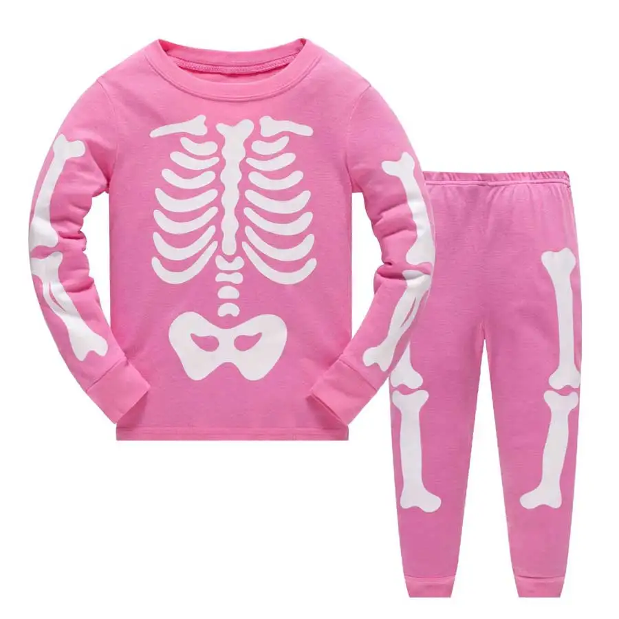 kids pajama halloween noctilucent bone pajama set 2pcs cottn pyjamas kids print nightwear infant sleepwear clothing suit