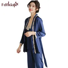 Fdfklak женские пижамы сексуальная пижама весна лето 3 шт женская домашняя пижама женская пижама атласная Femme пижамы наборы Q691