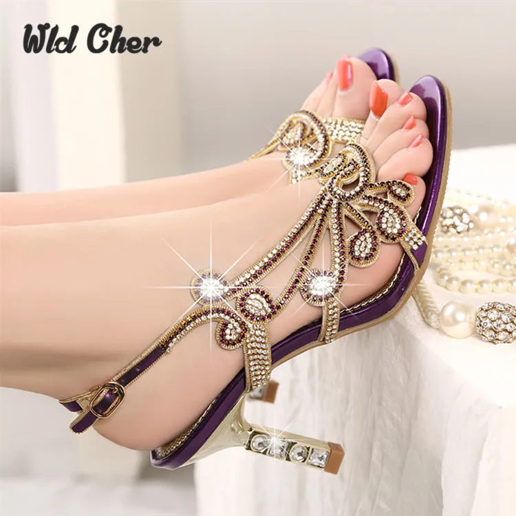

Genuine leather high-heeled diamond female sandals 2016 spring and summer rhinestone women's sandals thin heels sexy open toe