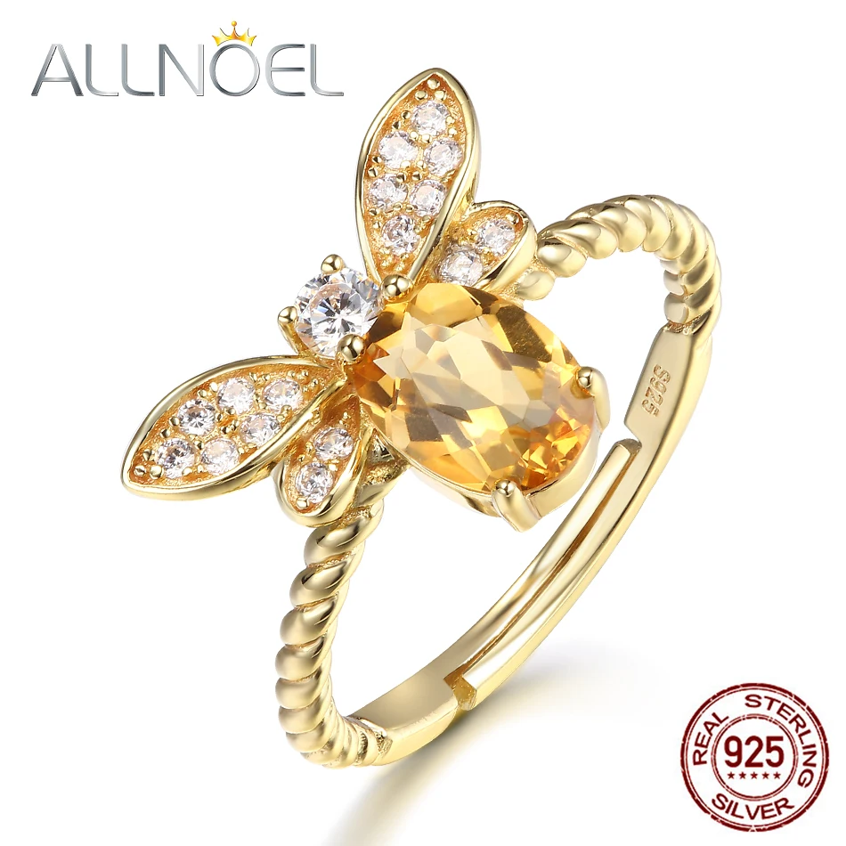 Schmuck & Zubehör Ringe Diplomatisch Allnoel 925 Sterling Silber Ringe Für Frauen 100% 14 K Gold 5*7mm Natürliche Edelsteine Citrin Zirkon Diamant Bee Ring Hochzeit Schmuck