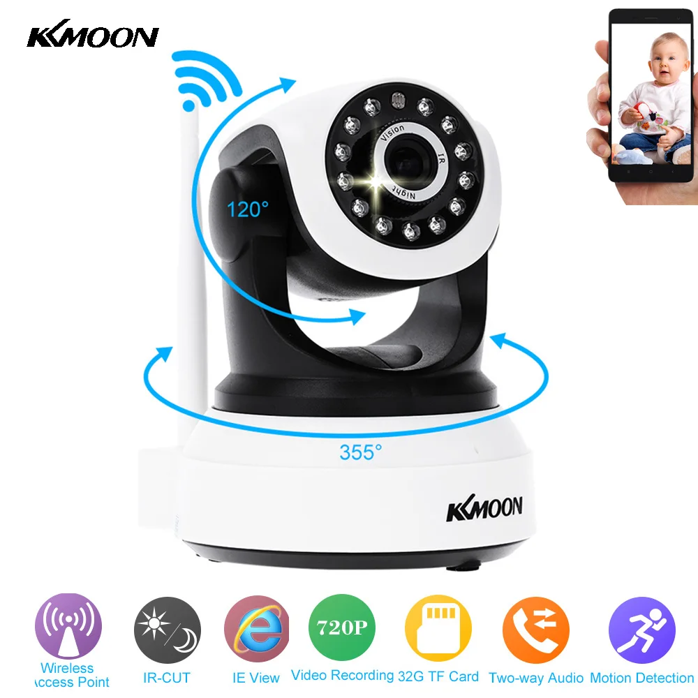 KKmoon HD Wireless Wifi IP Camera 720P IR Night Vision Audio Recording Security Camera Onvif P2P IP Wifi Camera Support TF Card