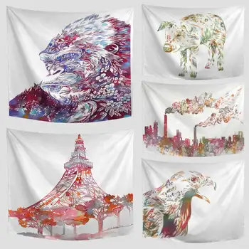 

Personalized Tapestry Crab Giraffe Pig Penguin Frog Design Solid Color Background Towel Mat Outdoor Picnic Mat Room Decoration