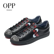 OPP Men's Shoes Leather Fashion Men's Casual Shoes Personality Punk Hip Hop Metal Rivet Lace-up Shoes