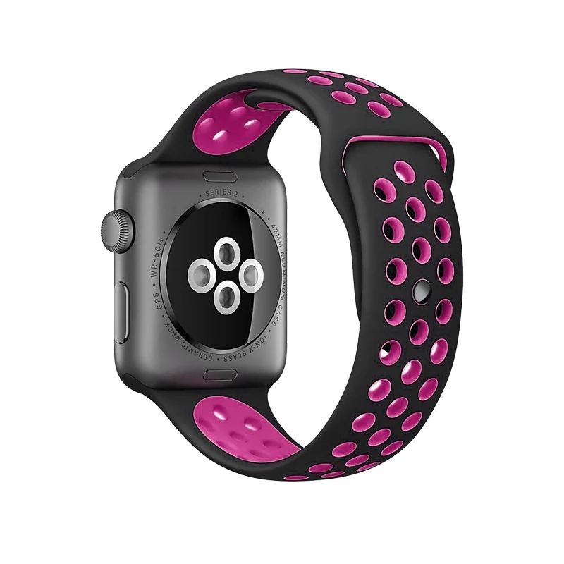 Ремешок для apple watch 4 5 ремешок 44 мм 40 мм iwatch ремешок 42 мм 38 мм силиконовый спортивный браслет для apple watch 4 3 - Цвет ремешка: black pink 22