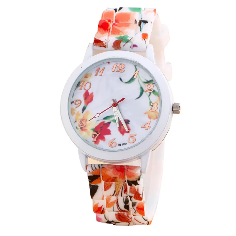 Hot Fashion Wrist Watches For Women Flower Printed Silicone Flower Printed Jelly Sports Analog