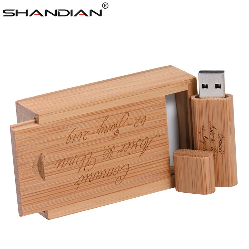 SHANDIAN Wooden bamboo + wood box USB flash drive pen driver pendrive 4GB 8GB 16GB 32GB memory
