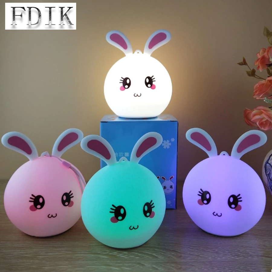 Touch Sensor Silicone LED Night Light For Children Baby Kids 5 Colors 2 modes Bedroom Lighting Rabbit USB Lamps gift | Освещение
