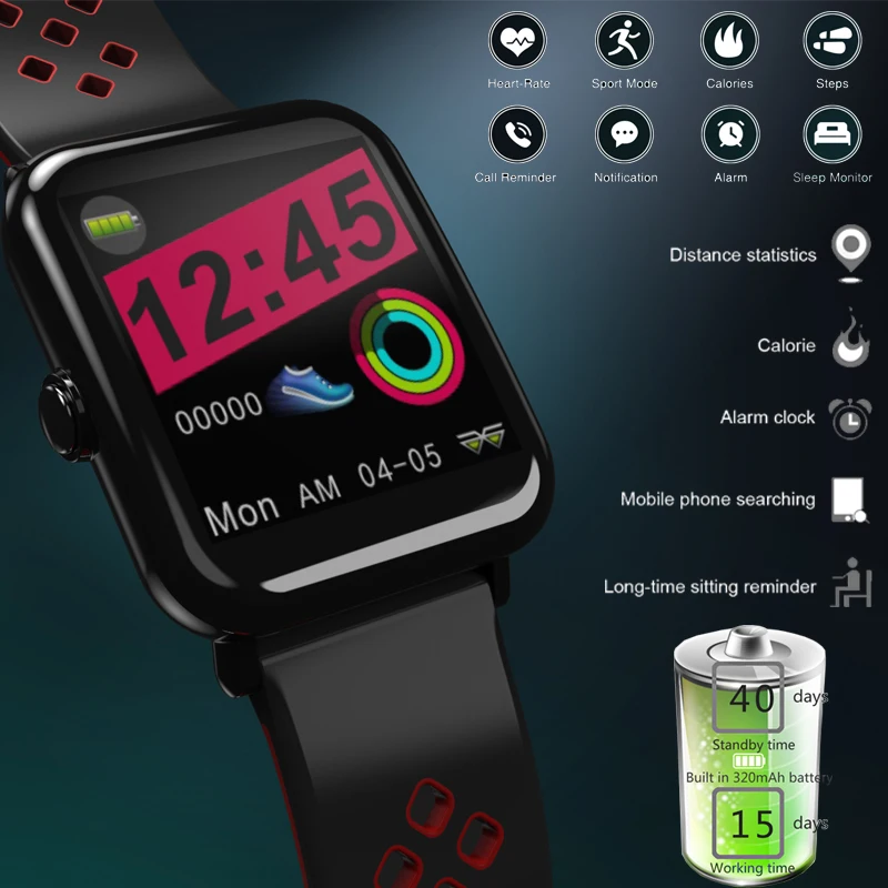 

Color Screen Smart Watch Men Women Super Battery Life 320MAH Dynamic Heart Rate Monitoring Sports Fitness Tracker ForIOS android