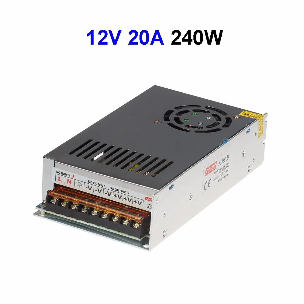 

5pcs DC12V 20A 240W Switching Power Supply Transformer With Fan For LED Display LCD Monitor CCTV Cameras Wholesale
