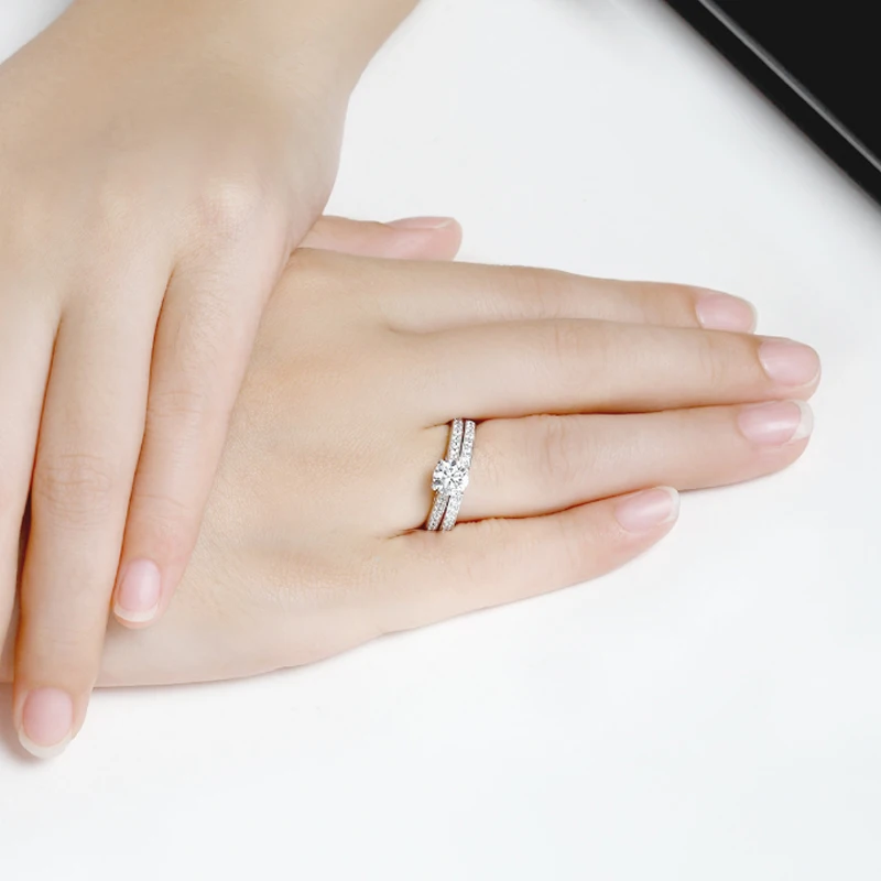 Fashion 2Pcs/set Charm Silver Crystal Lovers Ring For Women Men Couples Bijoux Femme Wedding Gift