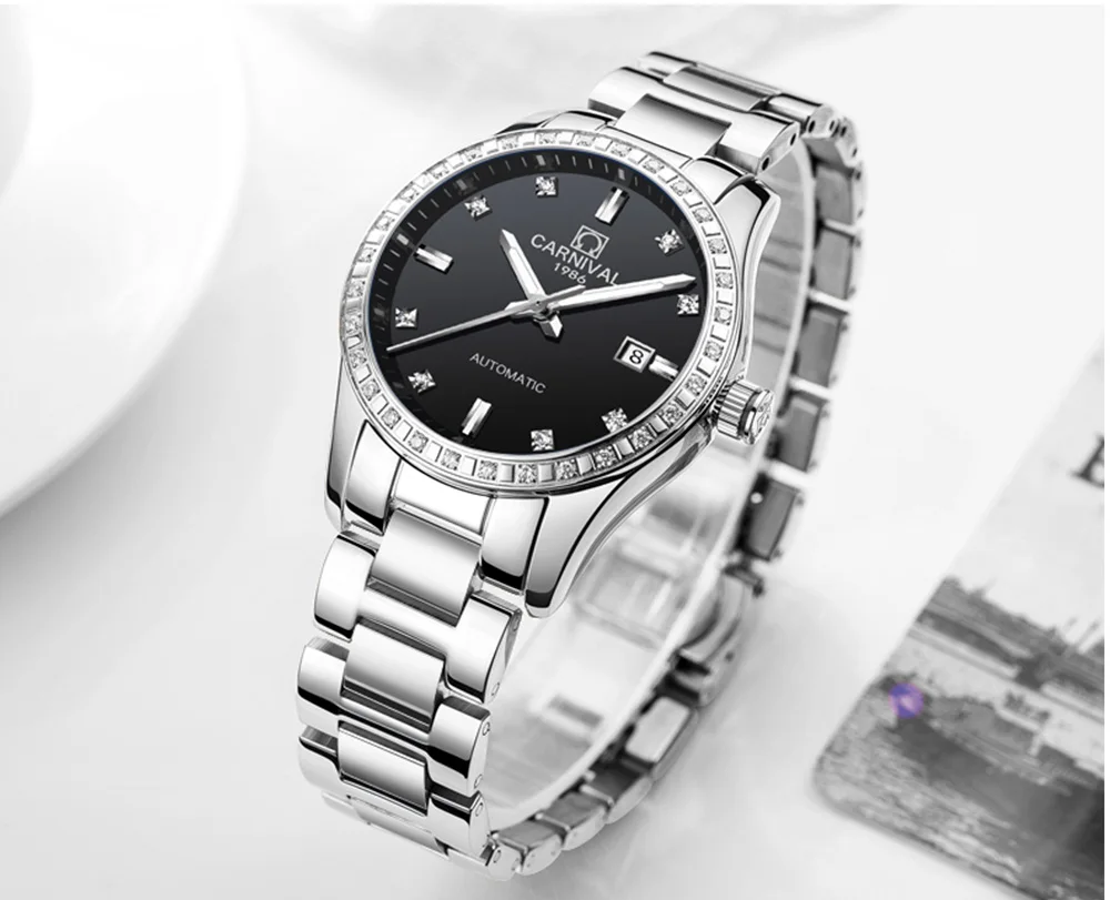 Роскошные брендовые бриллиантовые часы женские Автоматические механические часы со стразами женские часы из нержавеющей стали водонепроницаемые наручные часы со скелетом