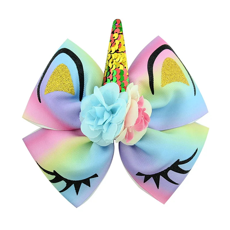 Cute Fashion Unicorn Horn Hair Clips For Kids Lovely Glitter Hair Bow