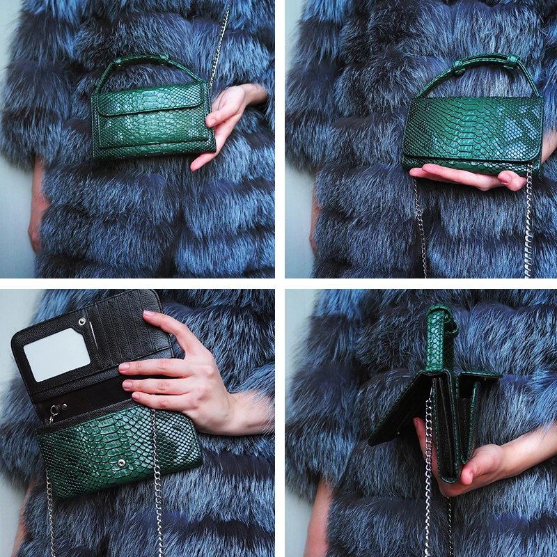 HIGHREAL Women Bags Genuine Leather Handbags Luxury Shoulder Bags For Women Designer Animal Crocodile Pattern Phone Clutch