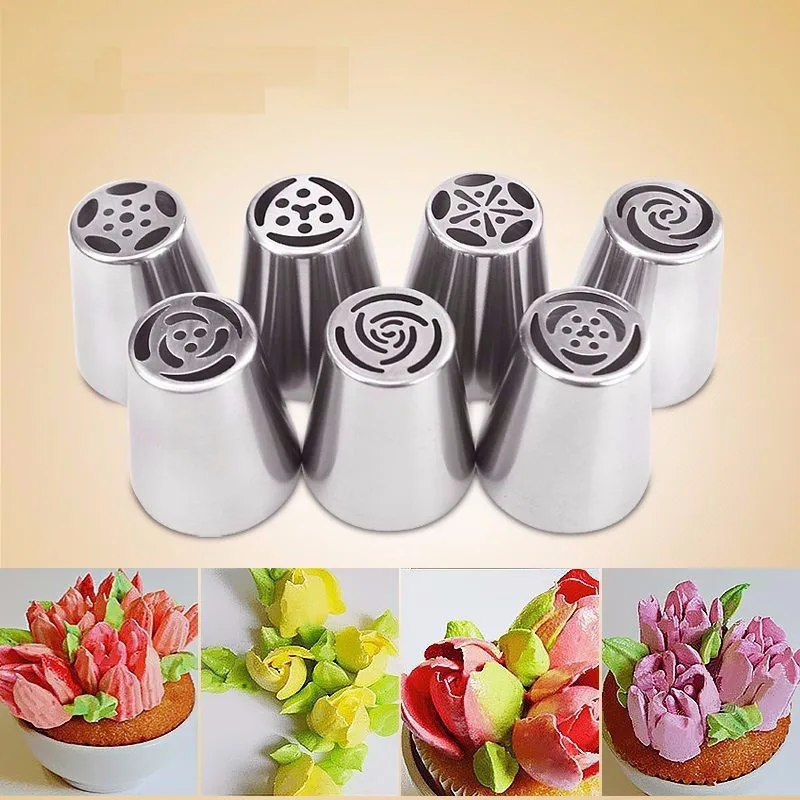 

7PCS Stainless Steel Russian Tulip Icing Piping Nozzles Pastry Decorating Tips Cake Cupcake Decorator Rose Kitchen Accessories