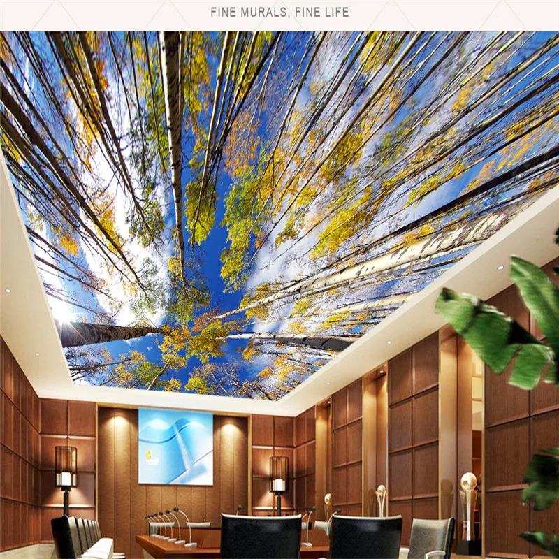 3D Ceiling Murals Fresh Natural Autumn Scenery Wallpapers Birch Forest