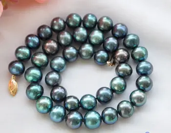 

~! New 10-11mm PEACOCK BLACK ROUND Freshwater cultured PEARL NECKLACE 17"