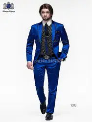 2018 хит продаж мужские облегающие костюмы смокинги для жениха Королевский синий атласный костюм свидетеля смокинги для выпускного вечера