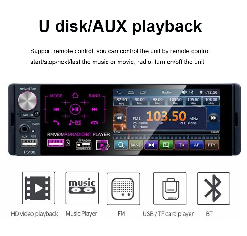 1 din автомагнитола " HD аудио стерео Мультимедийный плеер Bluetooth MP5 1Din Авторадио сенсорный экран цифровой дисплей