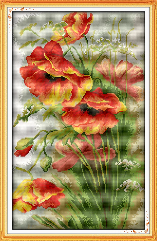 

New Time-limited Hot Sale Broderie Point Compte Poppy (4) Needlework Patterns Cross Stitch Printed Counted Home Decor Canvas