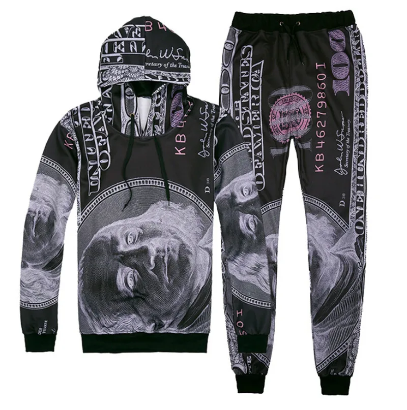 

Emoji fashion sweats tracksuit men women casual clother 3d money 100 dollar hoody&pants 2 pieces set size S-XXL