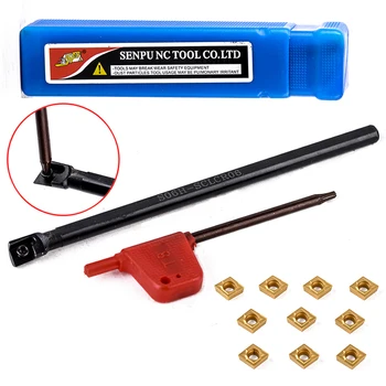 

6x125mm S06K SCLCR06 Screw Type Lathe Turning Holder Tool + 10pcs CCMT060204 Carbide Inserts + T8 Wrench