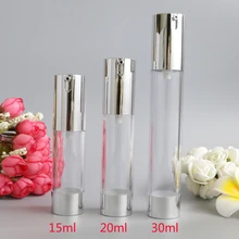 15 мл 20 мл 30 мл пустые флаконы с вакуумным насосом серебристый прозрачный мини портативный вакуумный с дозатором для косметических средств дорожная бутылка 10 шт