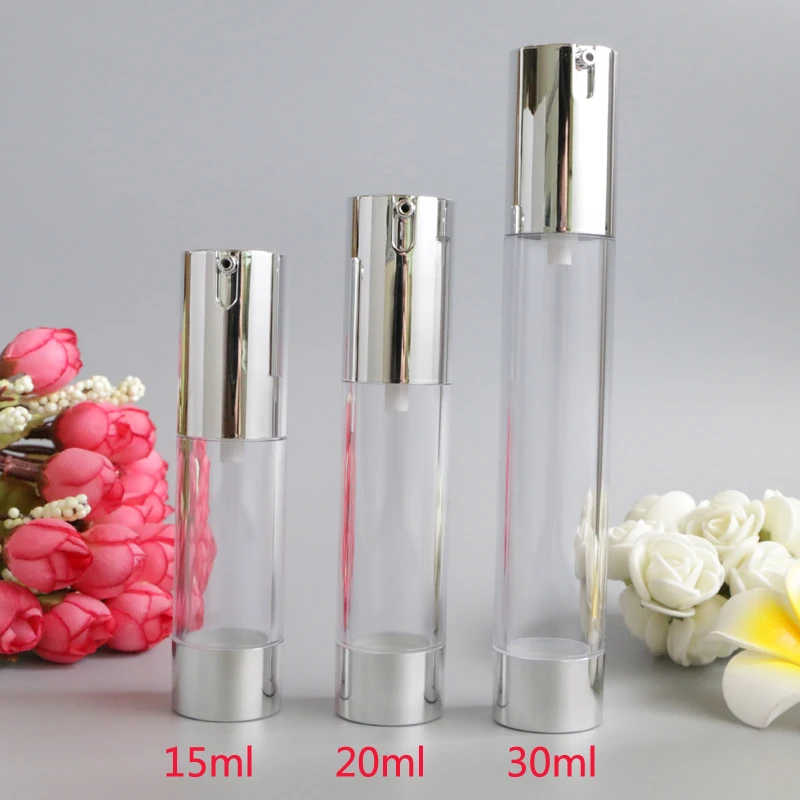 Download 15ml 20ml 30ml Empty Airless Pump Bottles Silver Transparent Mini Portable Vacuum Cosmetic ...
