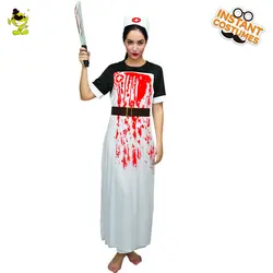 Кровавый зомби медсестра костюмы с всего тела кровавое взрослых Хэллоуин вечерние ужасные доктор убийца Косплэй нарядное платье