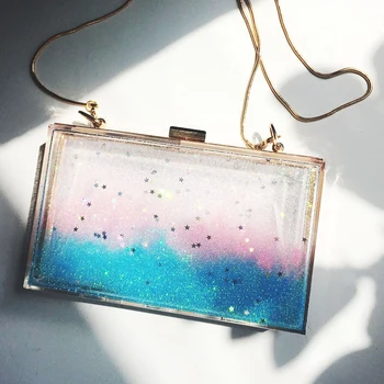 

2017 new women bags original design acrylic powder bags liquid transparent small square bag bag