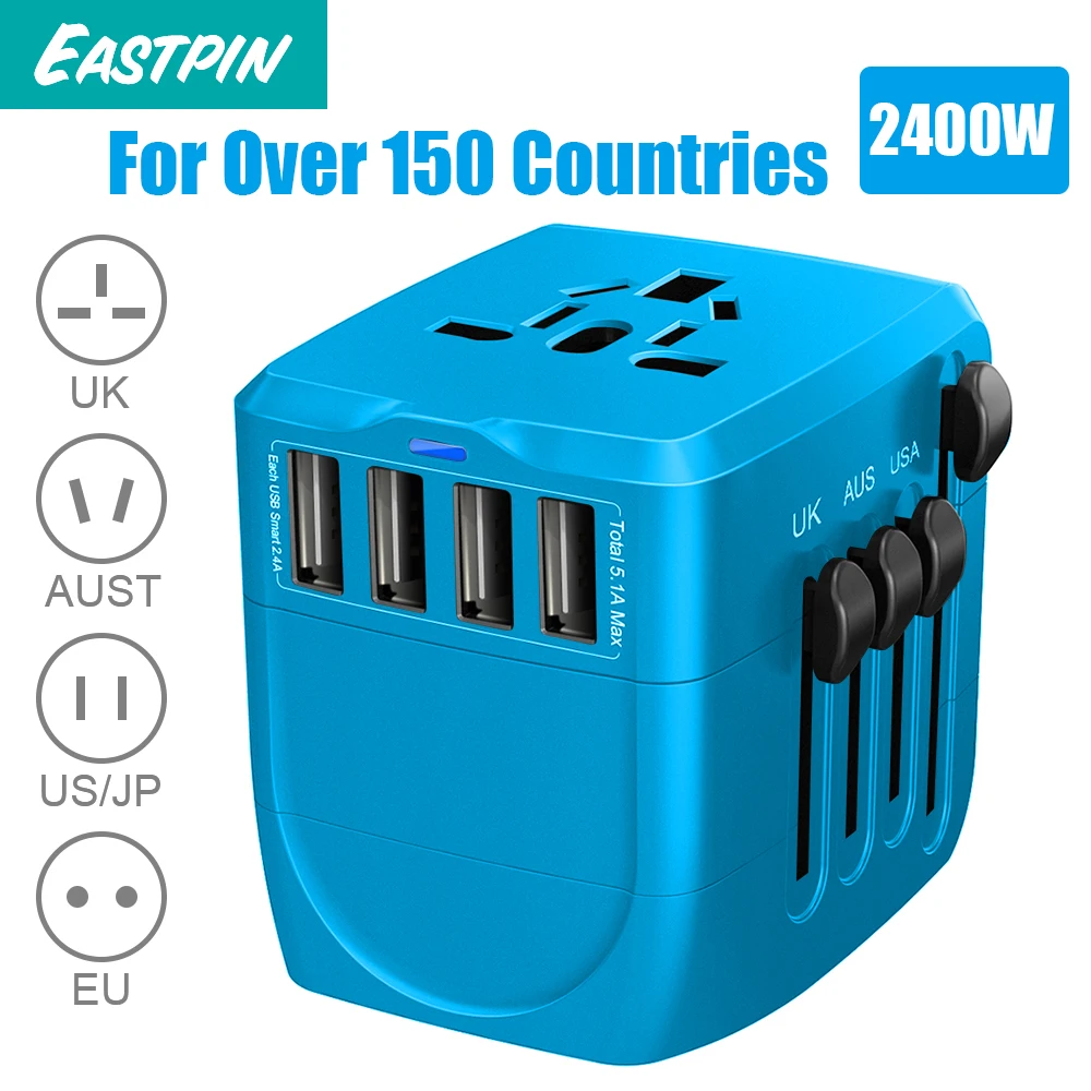 

2400W International Travel Power Adapter, Universal Power Adapter 4 Quick Charge USB 3.0 Ports UK, EU, AU, US,Over 150 Countries