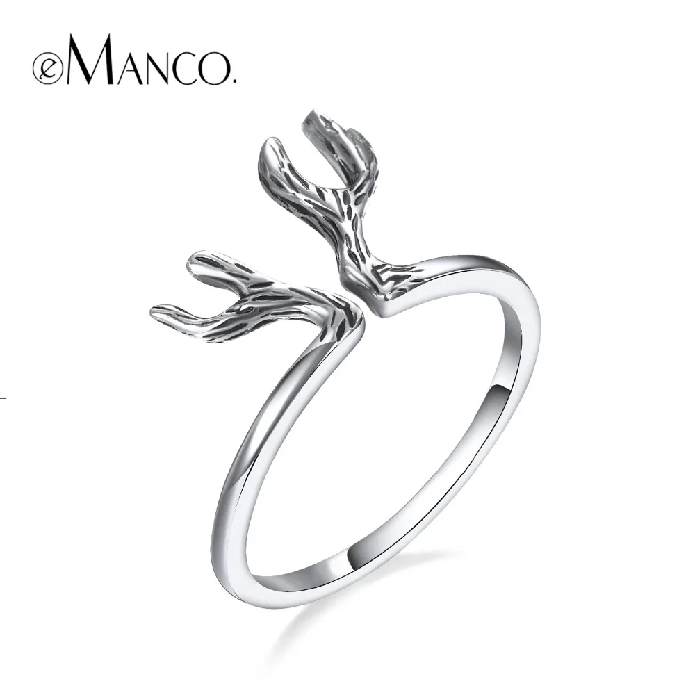 

e-Manco 925 Sterling Silver Deer Antler Rings Unisex Open Rings Sterling Silver Fine Jewelry