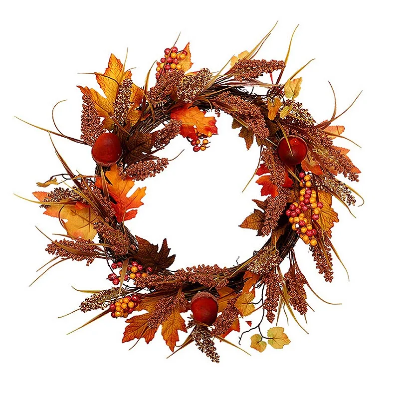 

Artificial Maple Leaf Wheat Acorn Wreath Silk Flower Simulation Garland for Wedding Home Front Door Wall Hanging Decoration