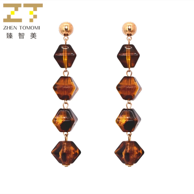 

2018 Hot Women's Fashion Long Statement Connection Geometric Lozenge Brown Transparent Acrylic Drop Earrings For Women Jewelry