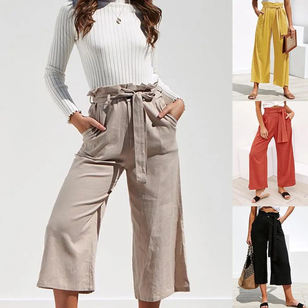2019 New Yfashion Women Spring Summer Leisure Solid Color Wide Leg Pants with Waist Straps 2019 New Yfashion Women Spring Summer Leisure Solid Color Wide Leg Pants with Waist Straps