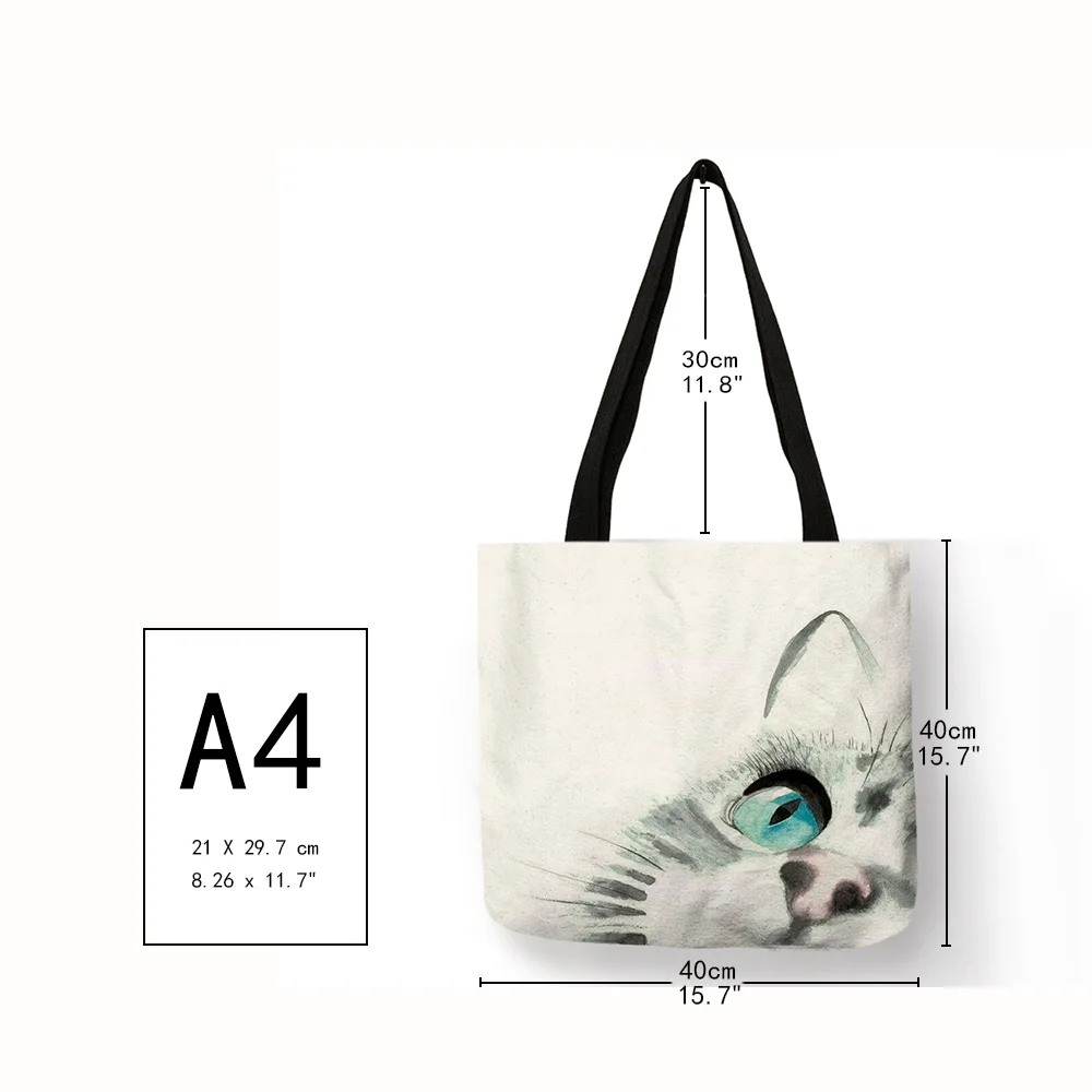  Watercolor Hand Painted Tote Bags Floral Cute Cat Print Shoulder Bag For Women Lady Office Handbag  - 33012501514