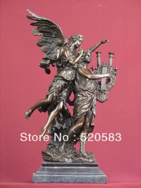 

SIGNED BRONZE SCULPTURE ORTHEUS AND LYRE MYTHOLOGY STATUE ON MARBLE